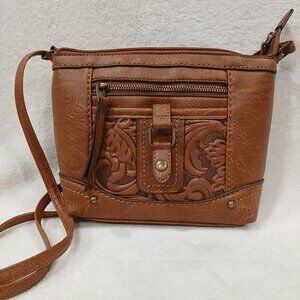 BOC Born Concept Brown Crossbody Purse Floral Embossed Small Shoulder Bag Zipper